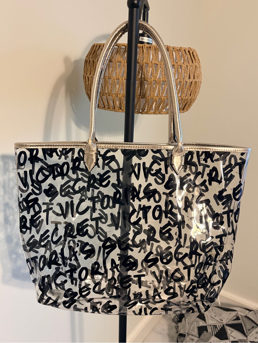 Victoria's Secret Clear Graffiti Tote with Silver Trim